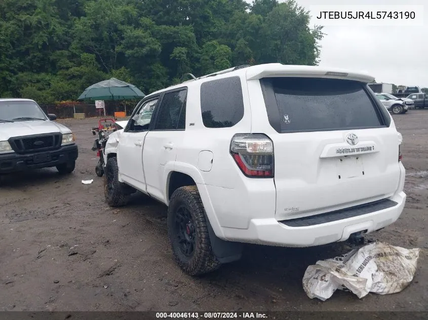 2020 Toyota 4Runner Sr5 Premium VIN: JTEBU5JR4L5743190 Lot: 40046143