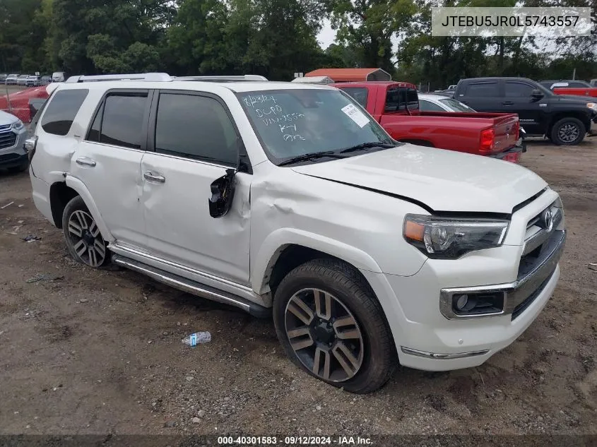 2020 Toyota 4Runner Sr5/Sr5 Premium/Venture/Limited/Night Shade/Trd Off Road/Trd Off Road Prem/Trd Pro VIN: JTEBU5JR0L5743557 Lot: 40301583