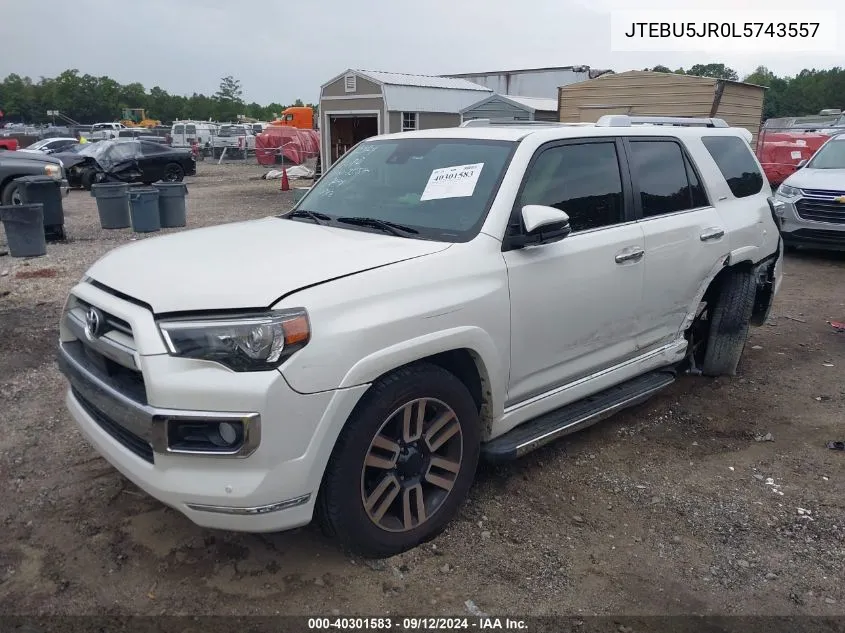 2020 Toyota 4Runner Sr5/Sr5 Premium/Venture/Limited/Night Shade/Trd Off Road/Trd Off Road Prem/Trd Pro VIN: JTEBU5JR0L5743557 Lot: 40301583