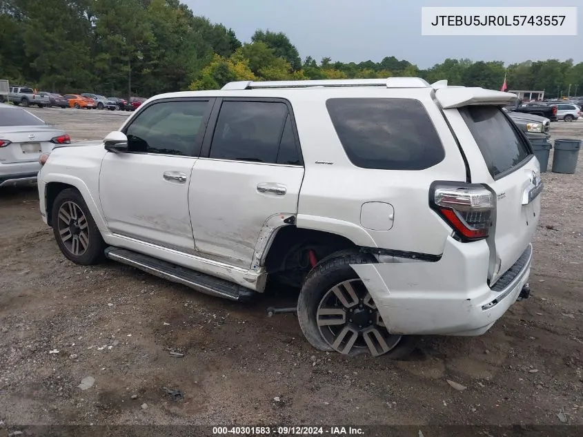 2020 Toyota 4Runner Sr5/Sr5 Premium/Venture/Limited/Night Shade/Trd Off Road/Trd Off Road Prem/Trd Pro VIN: JTEBU5JR0L5743557 Lot: 40301583