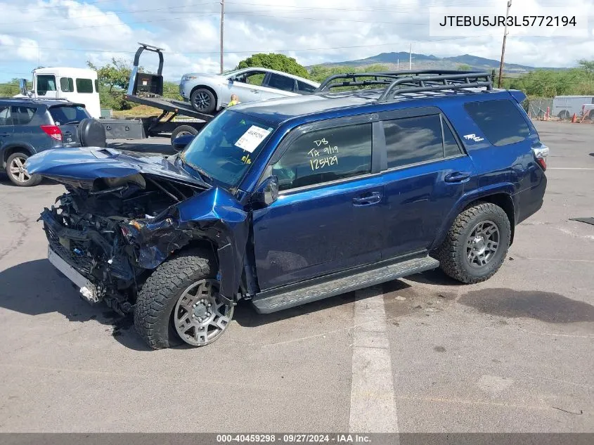 2020 Toyota 4Runner Trd Off Road VIN: JTEBU5JR3L5772194 Lot: 40459298