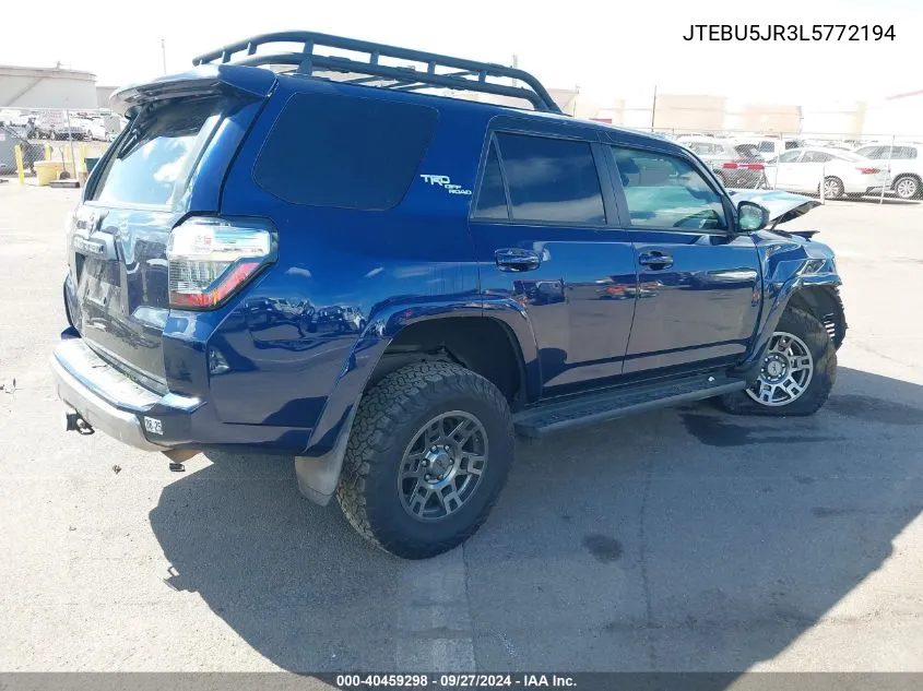 2020 Toyota 4Runner Trd Off Road VIN: JTEBU5JR3L5772194 Lot: 40459298