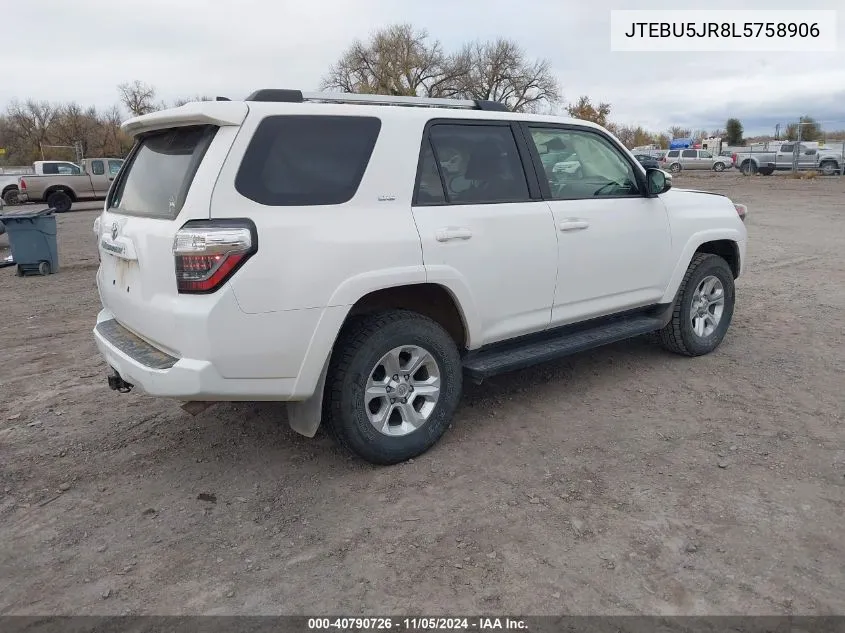 2020 Toyota 4Runner Sr5 Premium VIN: JTEBU5JR8L5758906 Lot: 40790726