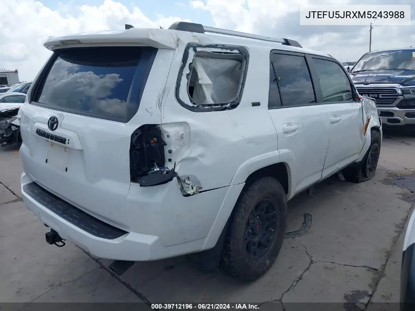 2021 Toyota 4Runner Sr5/Trail/Sr5 Premium/Lim VIN: JTEFU5JRXM5243988 Lot: 39712196