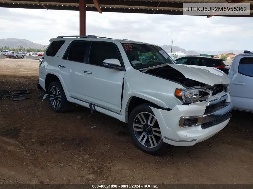 2021 Toyota 4Runner Trail/Sr5/Sr5 Premium/Lim VIN: JTEKU5JR2M5955362 Lot: 40091898