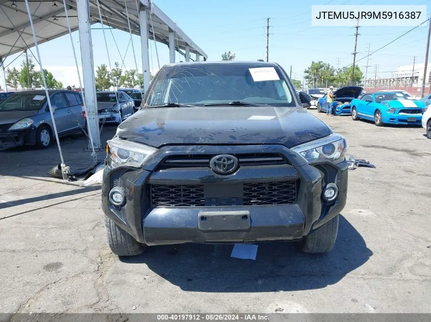 2021 Toyota 4Runner Sr5 VIN: JTEMU5JR9M5916387 Lot: 40197912