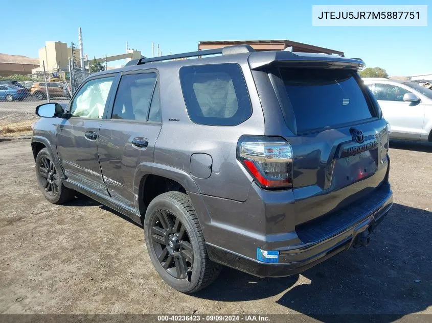 2021 Toyota 4Runner Nightshade Special Edition VIN: JTEJU5JR7M5887751 Lot: 40236423