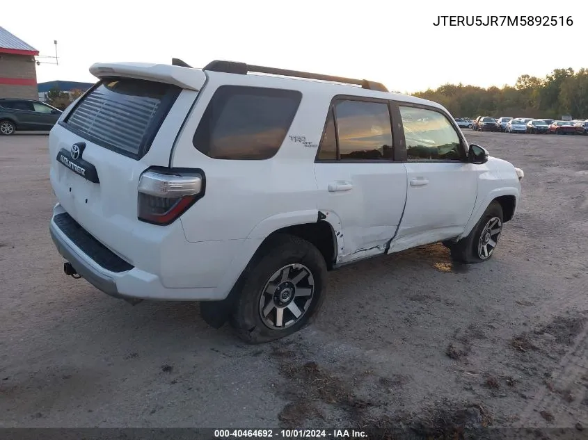 2021 Toyota 4Runner Sr5 Premium/Venture/Trd O VIN: JTERU5JR7M5892516 Lot: 40464692