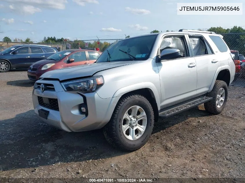 2021 Toyota 4Runner Sr5 VIN: JTEMU5JR7M5905646 Lot: 40471091