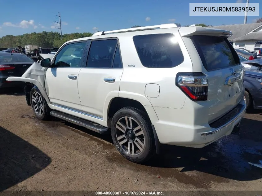 2021 Toyota 4Runner Limited VIN: JTEKU5JR0M5839593 Lot: 40500387