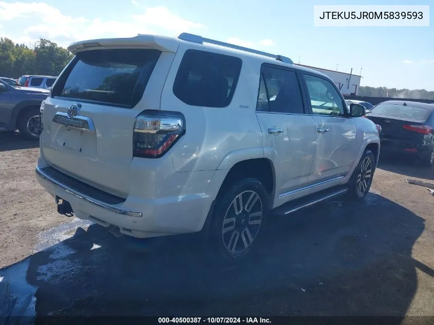 2021 Toyota 4Runner Limited VIN: JTEKU5JR0M5839593 Lot: 40500387