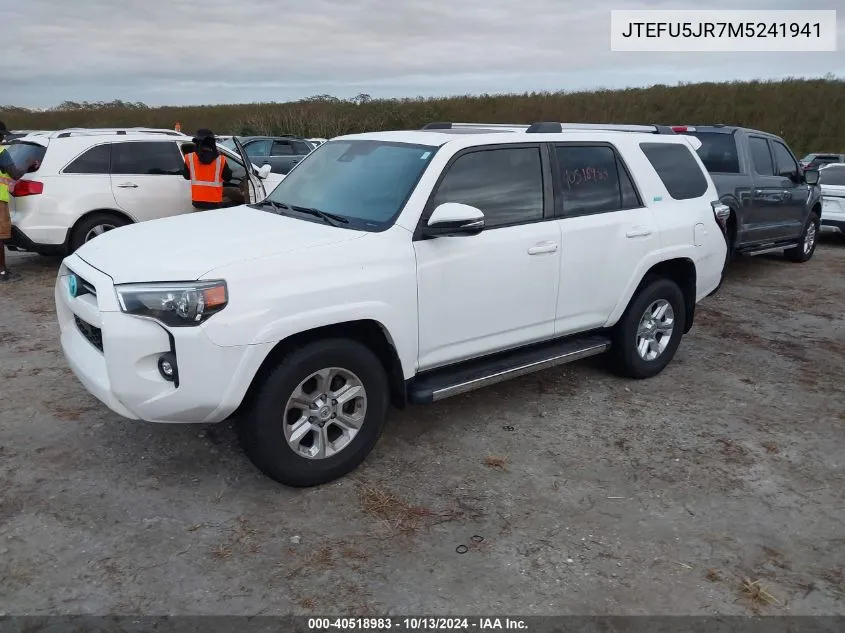 2021 Toyota 4Runner Sr5 Premium VIN: JTEFU5JR7M5241941 Lot: 40518983