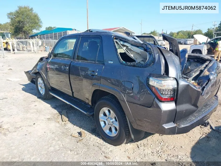 2021 Toyota 4Runner Sr5/Sr5 Premium/Venture/Trail/Limited Night Shade/Trd Off Road/Trd Off Road Prem/Trd Pro VIN: JTEMU5JR0M5874062 Lot: 40534265