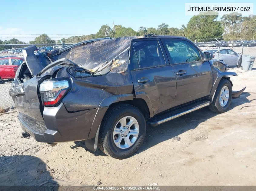 2021 Toyota 4Runner Sr5/Sr5 Premium/Venture/Trail/Limited Night Shade/Trd Off Road/Trd Off Road Prem/Trd Pro VIN: JTEMU5JR0M5874062 Lot: 40534265