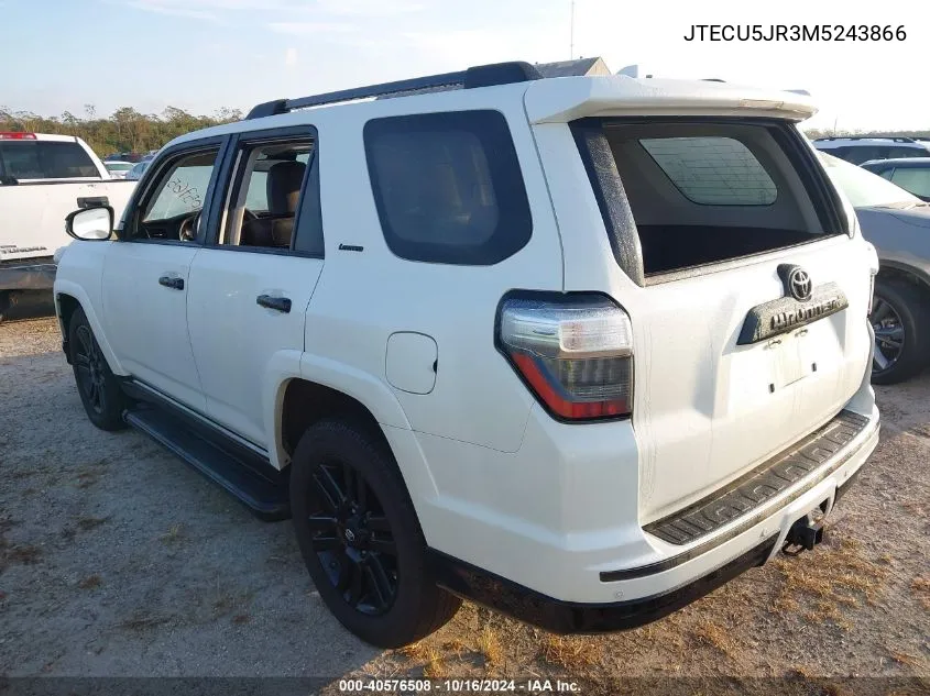 2021 Toyota 4Runner Nightshade Special Edition VIN: JTECU5JR3M5243866 Lot: 40576508