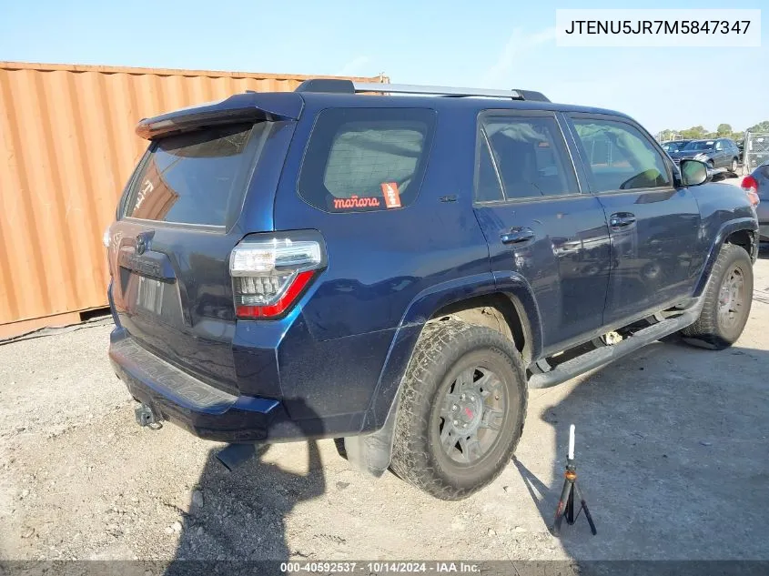 2021 Toyota 4Runner Sr5/Sr5 Premium/Venture/T VIN: JTENU5JR7M5847347 Lot: 40592537