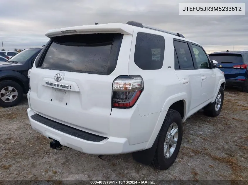 2021 Toyota 4Runner Sr5 Premium VIN: JTEFU5JR3M5233612 Lot: 40597941