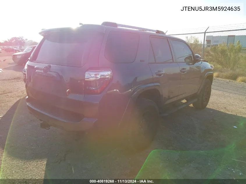 2021 Toyota 4Runner Sr5 Premium VIN: JTENU5JR3M5924635 Lot: 40819268