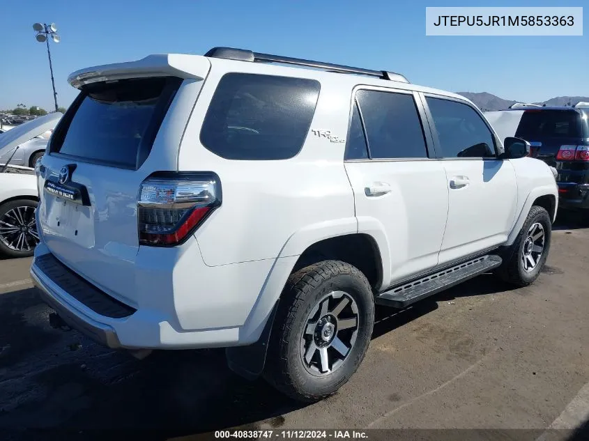 2021 Toyota 4Runner Trd Off Road VIN: JTEPU5JR1M5853363 Lot: 40838747