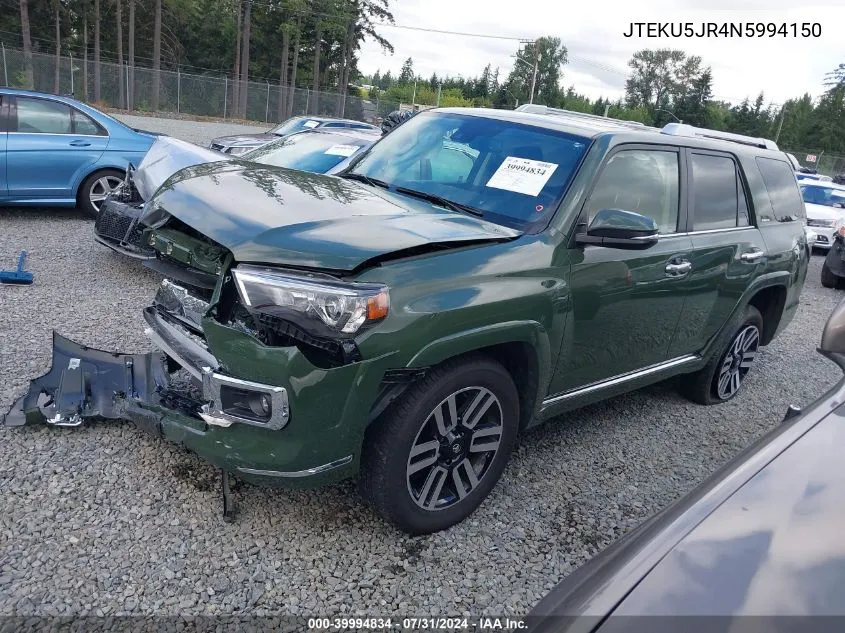 2022 Toyota 4Runner Limited VIN: JTEKU5JR4N5994150 Lot: 39994834