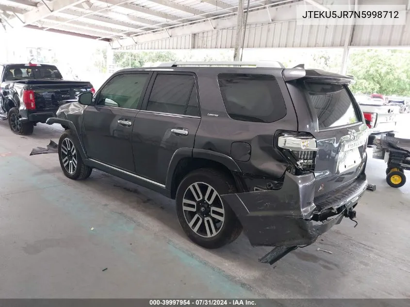 2022 Toyota 4Runner Limited VIN: JTEKU5JR7N5998712 Lot: 39997954