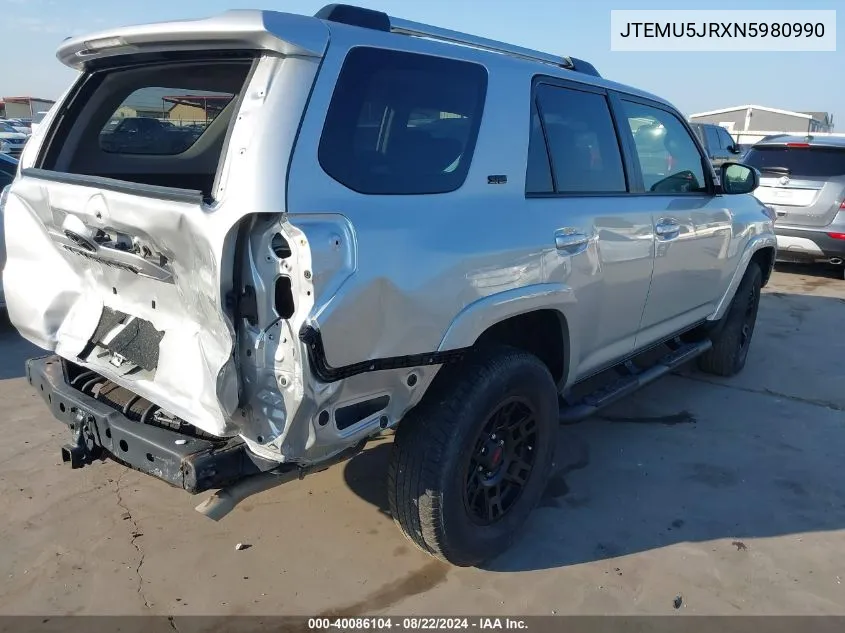 2022 Toyota 4Runner Sr5 VIN: JTEMU5JRXN5980990 Lot: 40086104