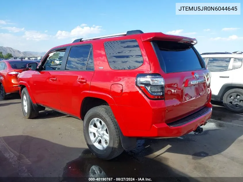 2022 Toyota 4Runner Sr5 VIN: JTEMU5JR0N6044645 Lot: 40190767