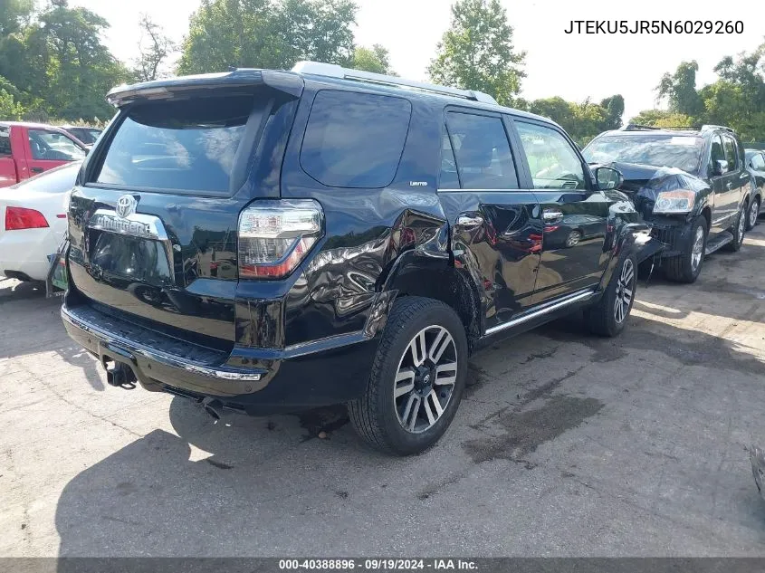 2022 Toyota 4Runner Limited VIN: JTEKU5JR5N6029260 Lot: 40388896