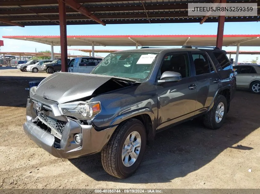 2022 Toyota 4Runner Sr5 VIN: JTEEU5JR8N5259359 Lot: 40395744