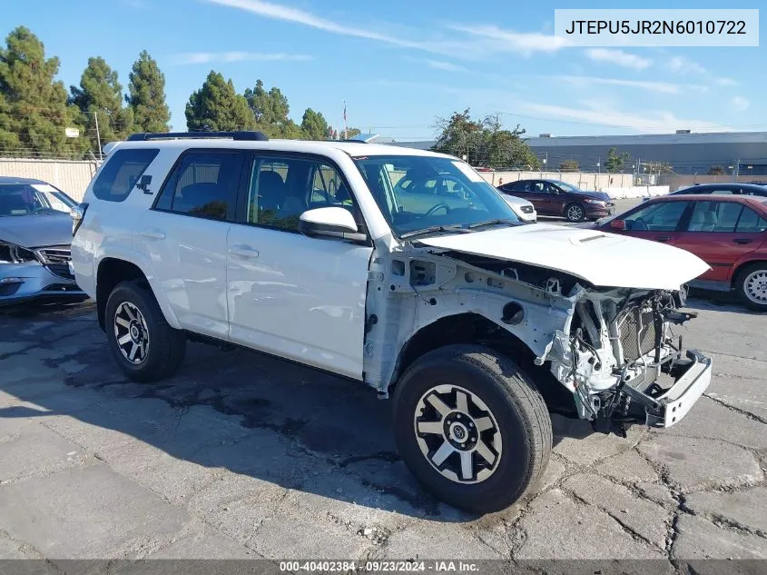 2022 Toyota 4Runner Trd Off Road VIN: JTEPU5JR2N6010722 Lot: 40402384