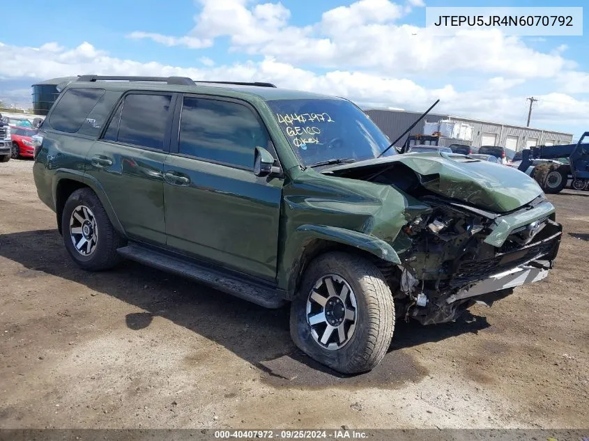 2022 Toyota 4Runner Trd Off Road VIN: JTEPU5JR4N6070792 Lot: 40407972