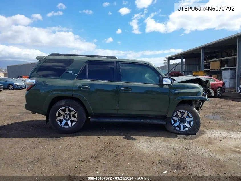 2022 Toyota 4Runner Trd Off Road VIN: JTEPU5JR4N6070792 Lot: 40407972