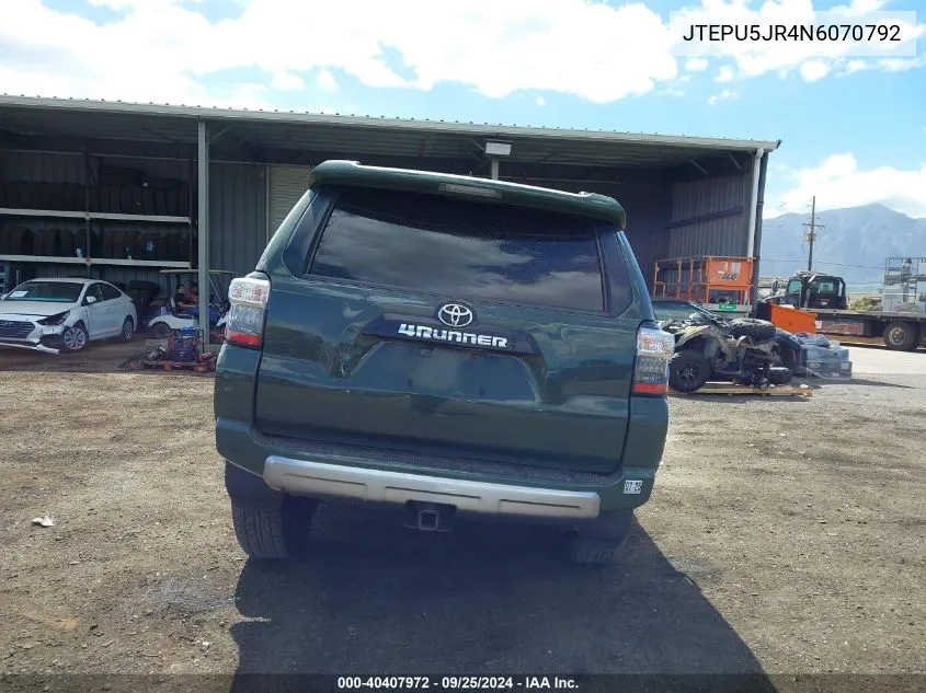 2022 Toyota 4Runner Trd Off Road VIN: JTEPU5JR4N6070792 Lot: 40407972