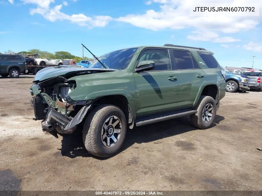 2022 Toyota 4Runner Trd Off Road VIN: JTEPU5JR4N6070792 Lot: 40407972