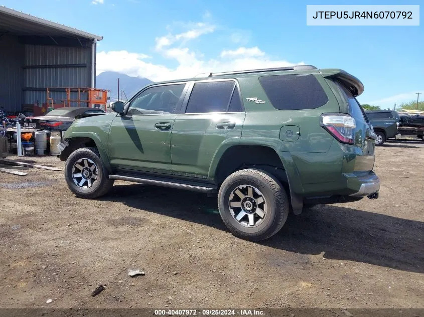 2022 Toyota 4Runner Trd Off Road VIN: JTEPU5JR4N6070792 Lot: 40407972