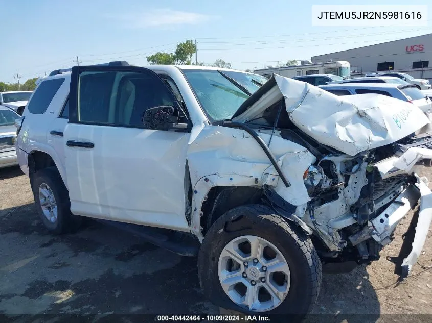 JTEMU5JR2N5981616 2022 Toyota 4Runner Sr5