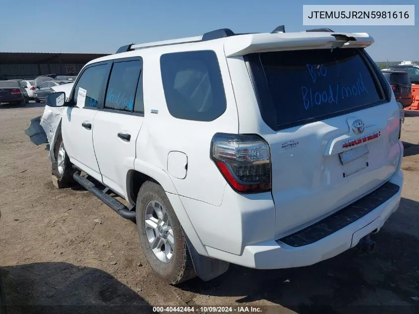 JTEMU5JR2N5981616 2022 Toyota 4Runner Sr5