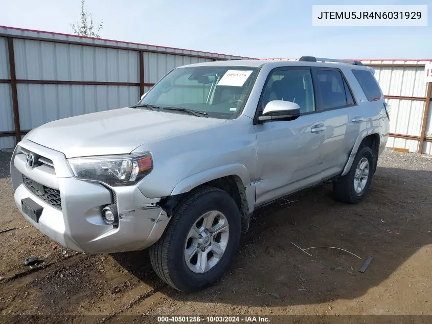 JTEMU5JR4N6031929 2022 Toyota 4Runner Sr5