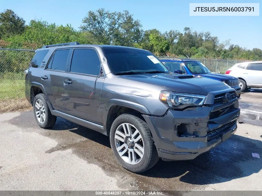 2022 Toyota 4Runner Trd Sport VIN: JTESU5JR5N6003791 Lot: 40548257