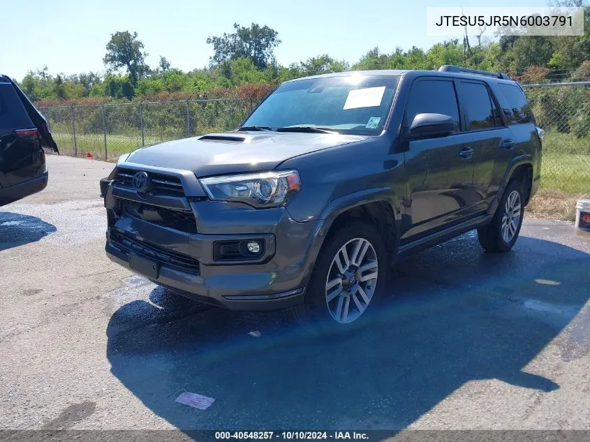 2022 Toyota 4Runner Trd Sport VIN: JTESU5JR5N6003791 Lot: 40548257