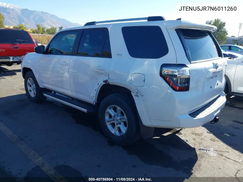 2022 Toyota 4Runner Sr5 Premium VIN: JTENU5JR7N6011260 Lot: 40756904