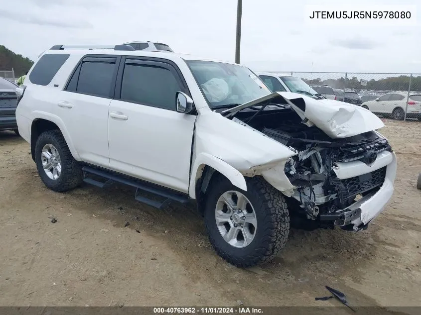 2022 Toyota 4Runner Sr5 VIN: JTEMU5JR5N5978080 Lot: 40763962