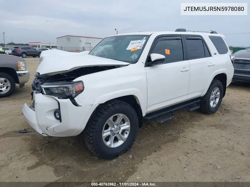 2022 Toyota 4Runner Sr5 VIN: JTEMU5JR5N5978080 Lot: 40763962