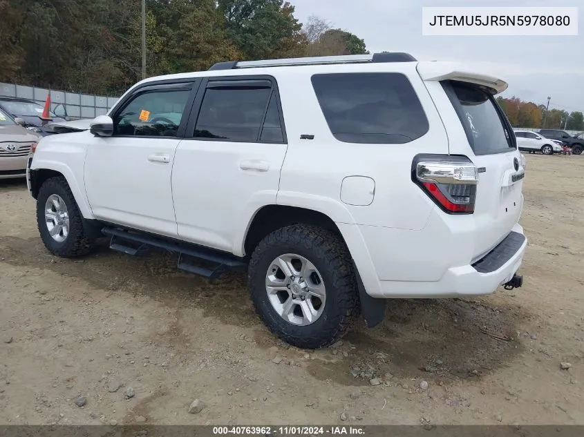 2022 Toyota 4Runner Sr5 VIN: JTEMU5JR5N5978080 Lot: 40763962