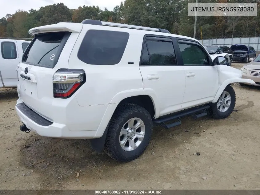 2022 Toyota 4Runner Sr5 VIN: JTEMU5JR5N5978080 Lot: 40763962