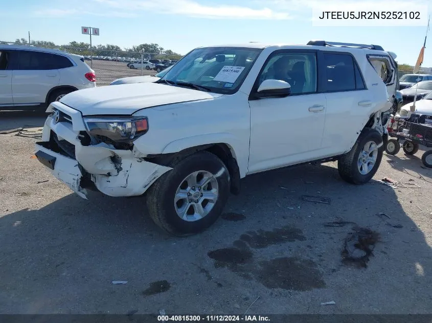 2022 Toyota 4Runner Sr5 VIN: JTEEU5JR2N5252102 Lot: 40815300