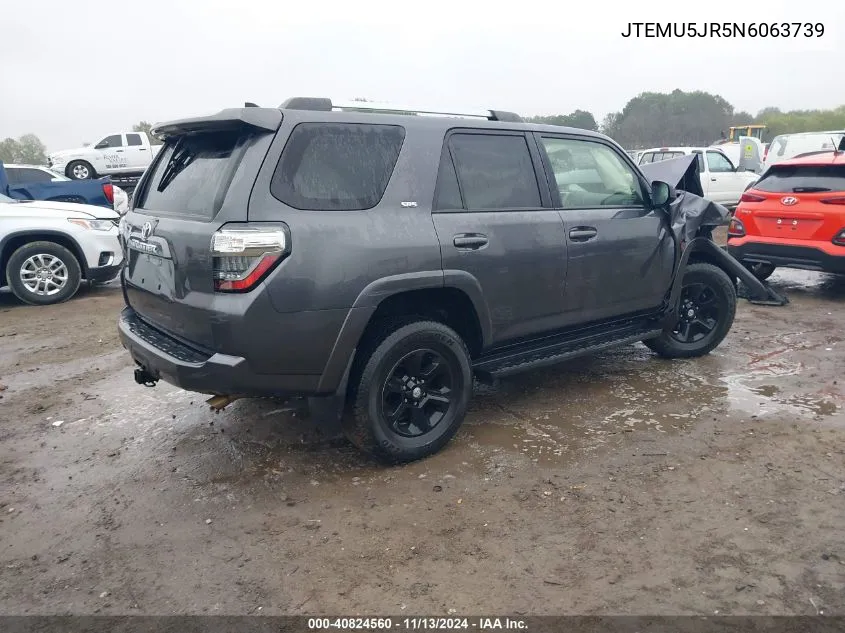 2022 Toyota 4Runner Sr5 VIN: JTEMU5JR5N6063739 Lot: 40824560