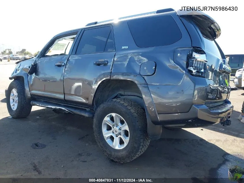 2022 Toyota 4Runner Sr5 Premium VIN: JTENU5JR7N5986430 Lot: 40847831