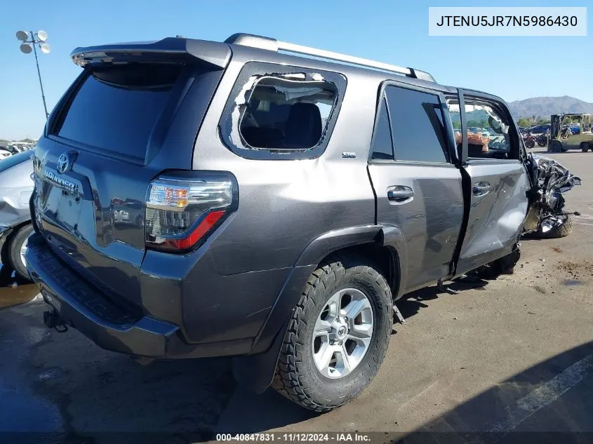 2022 Toyota 4Runner Sr5 Premium VIN: JTENU5JR7N5986430 Lot: 40847831