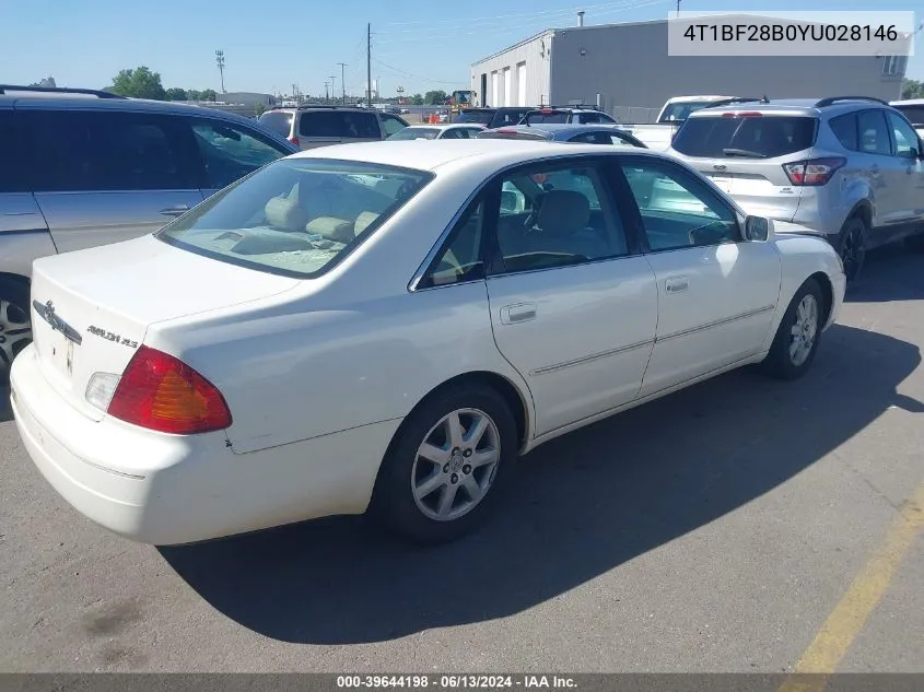 2000 Toyota Avalon Xls VIN: 4T1BF28B0YU028146 Lot: 39644198